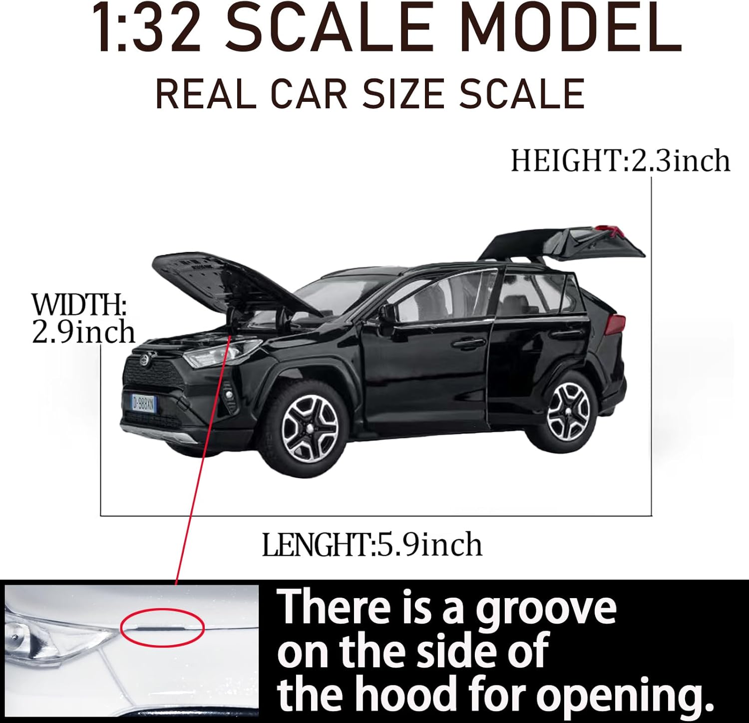 Model Car 1/32 RAV4 Toy Car Alloy Diecast Collectible Model with Light and Sound Toy Vehicle for Boys Kids Toddler Gift Black car