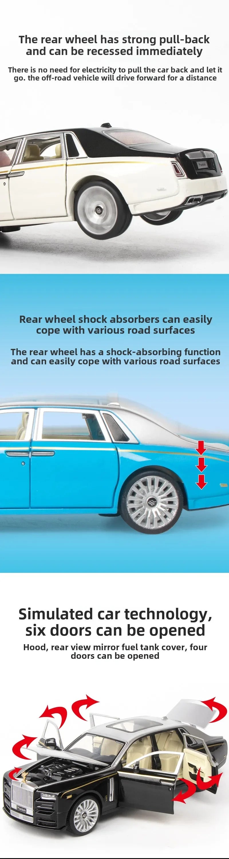 [CubeFun]1:32 Rolls-Royce Phantom Alloy Car Model Sound and Light Simulation Diecasts Metal Toy Collection Children Gifts