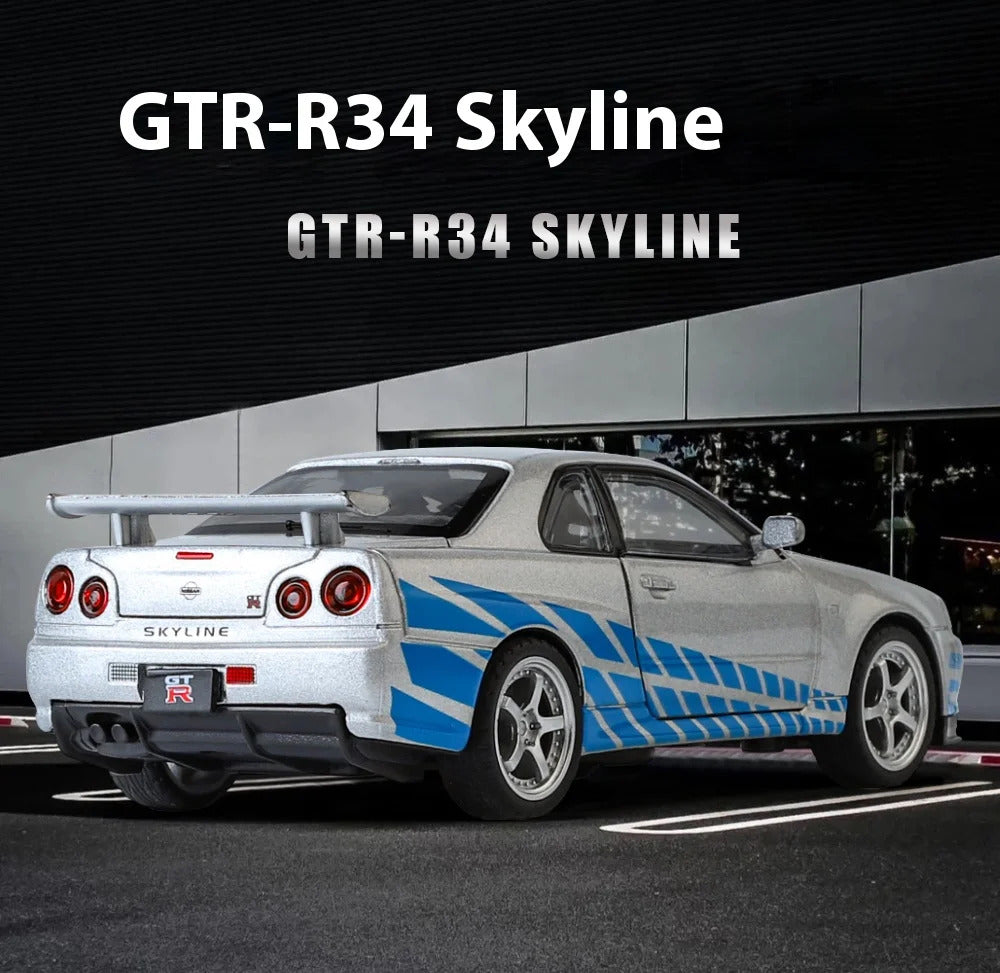 1:32 Nissan GTR R34 Skyline Supercar Alloy Metal Diecast Car Model Sound & Light Collection of Hobby Models Trendy Ornament Gift