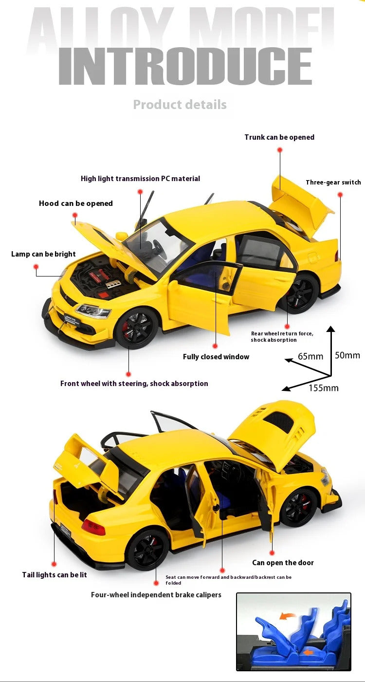 JDM 1:32 Mitsubishi Lancer Evolution Ninth Generation Super Racing Metal Alloy Diecast Car Model Sound & Light Right Rudder Gift