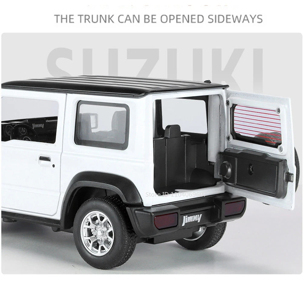 1:24 Suzuki Jimny Car Model Toys Alloy Diecast SUV 4 Doors Opened Pull Back Sound Light Shock Absorption Ornament Vehicles Gifts