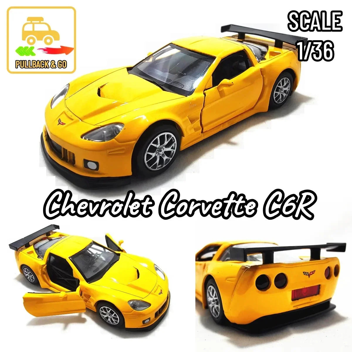 1:36 Scale Chevrolet Corvette C6R C7 Replica Diecast Model Car Interior Decoration Collection Gift for Boy and Toy Car Collector
