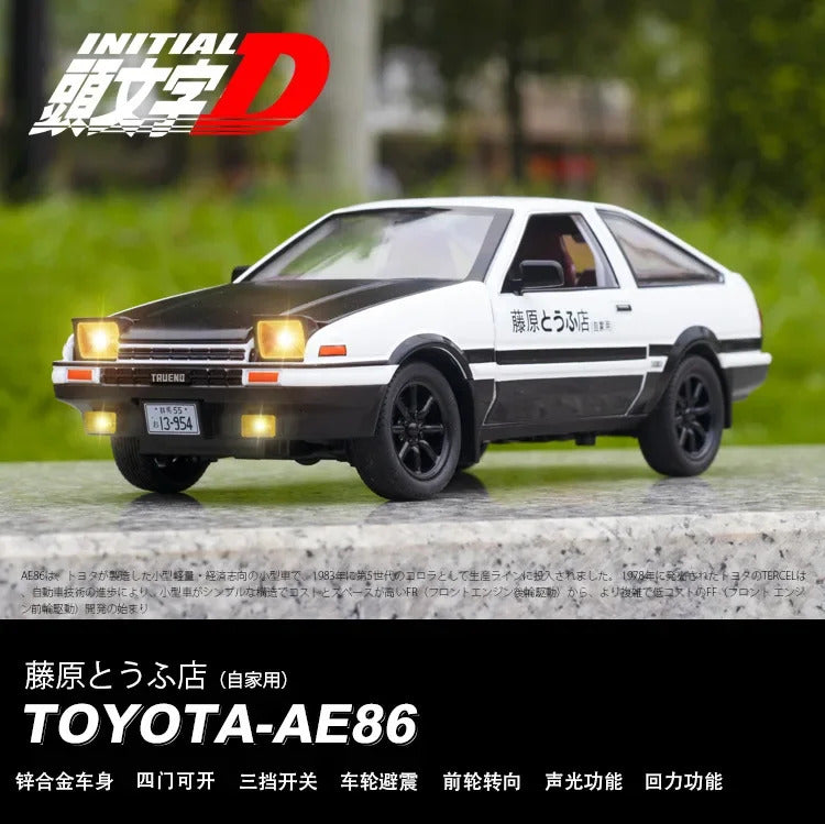 1:24 Initial D Toyota Trueno AE86 Alloy Diecast Car Model Sports Car Toys For Kids Adults Pull Back Vehicles Toy Cars Black Hood