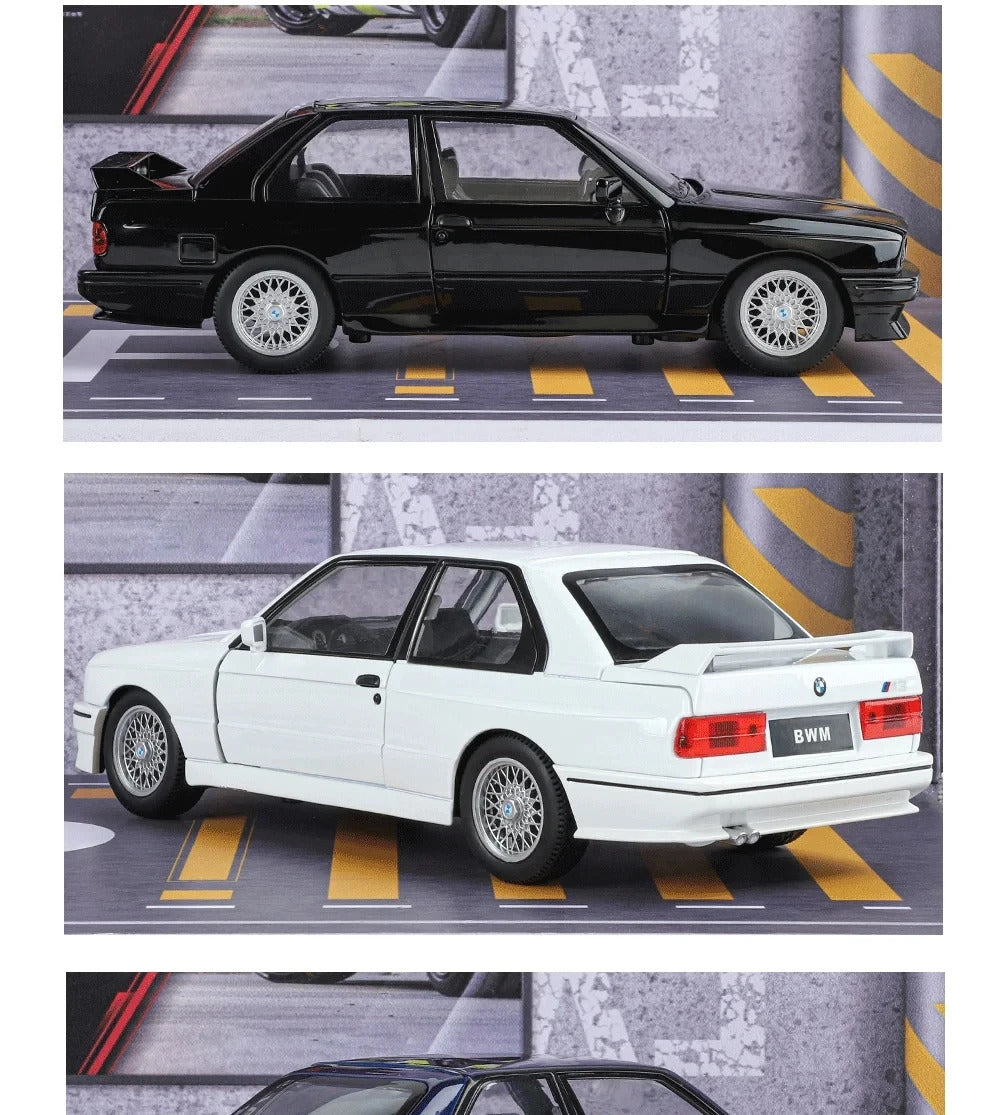 1:24 1988 BMW M3 E30 Alloy Sports Car Model Diecasts Metal Classic Car Model High Simulation Sound and Light Childrens Toys Gift
