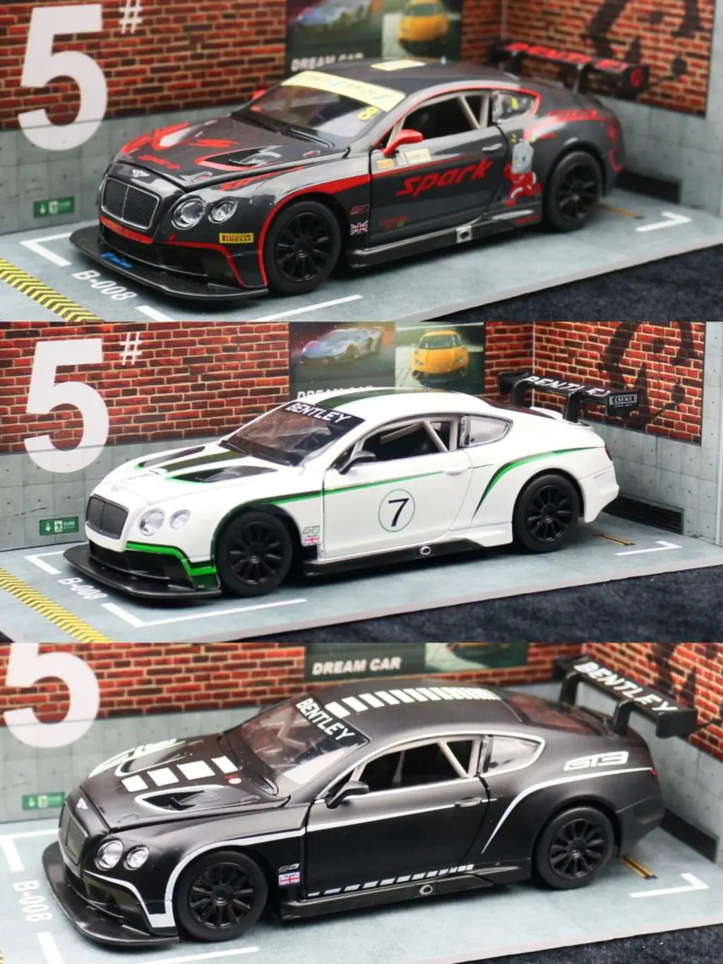1/24 Bentley Continental GT3 Racing 1:24 Diecast Alloy Toy Car Miniature Model Free Wheels Sound & Light Collection Gift For Kid