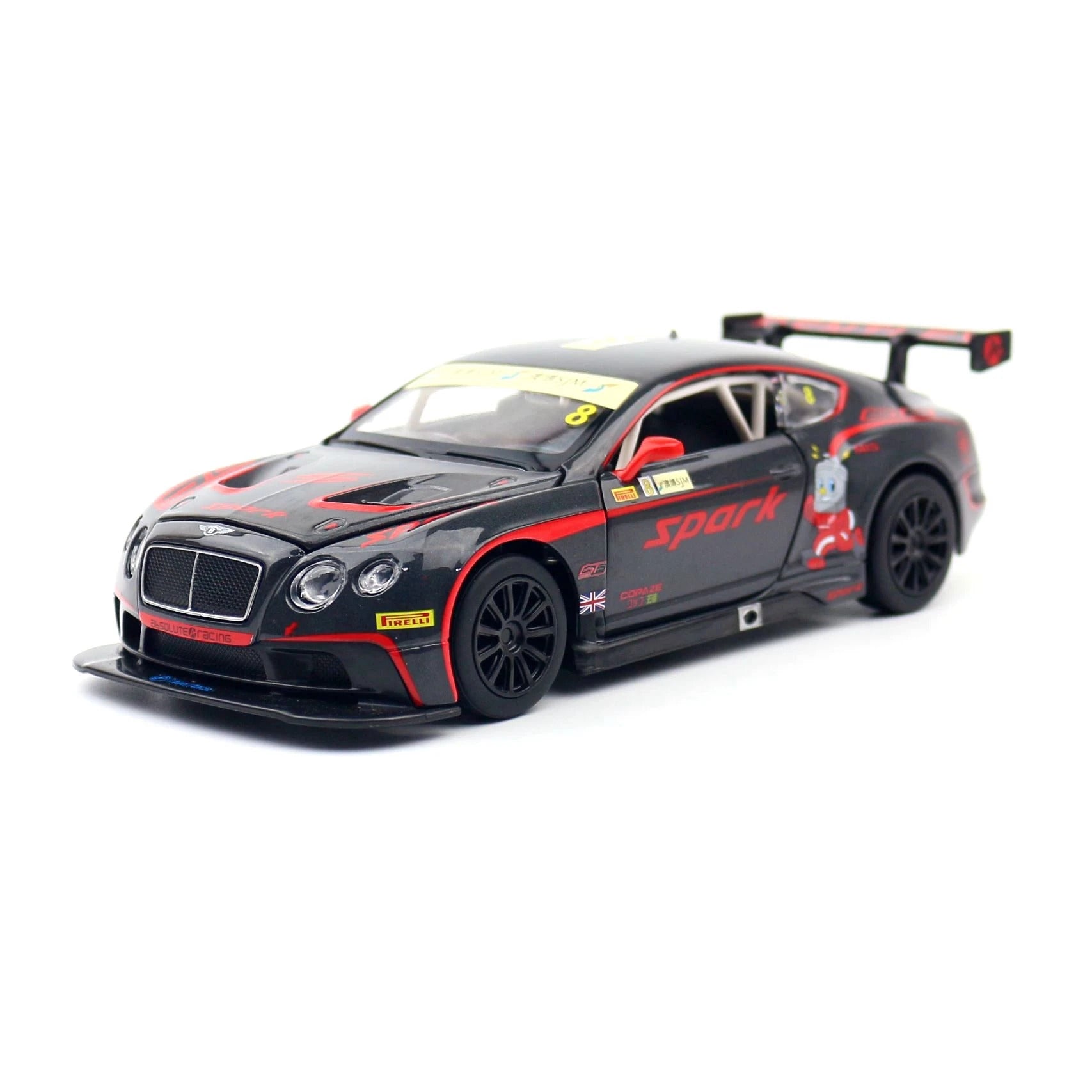 1/24 Bentley Continental GT3 Racing 1:24 Diecast Alloy Toy Car Miniature Model Free Wheels Sound & Light Collection Gift For Kid