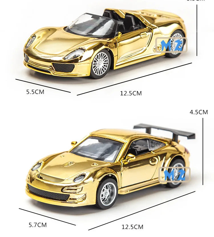 1/32 Racing Car Alloy Model Rare Pull Back Golden Car Model For Boy Birthday Gift Christmas Kids Toy Vehicles Collection Gifts