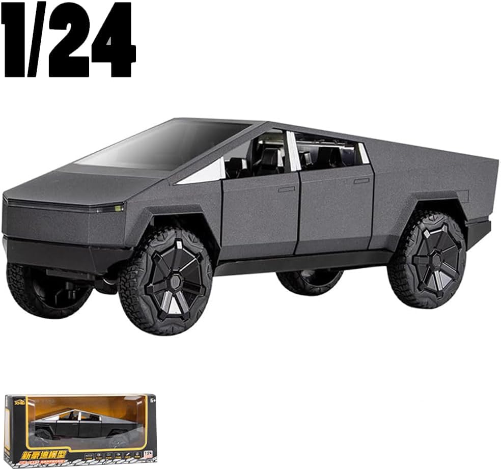 Toy Trucks Pickup Model Pull Back Pick-Up Truck with Sound and Light, Alloy Diecast Truck Toy Cars for Kids Gift or Vehicles Model Collection Enthusiasts (1/24 Grey Pickup Truck)