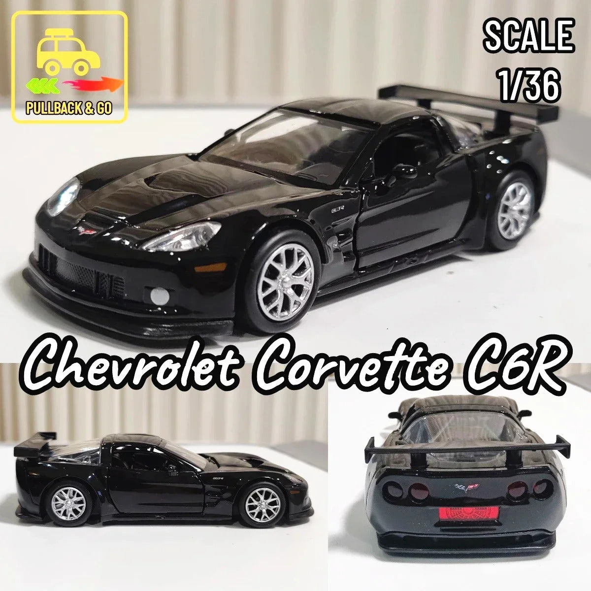1:36 Scale Chevrolet Corvette C6R C7 Replica Diecast Model Car Interior Decoration Collection Gift for Boy and Toy Car Collector
