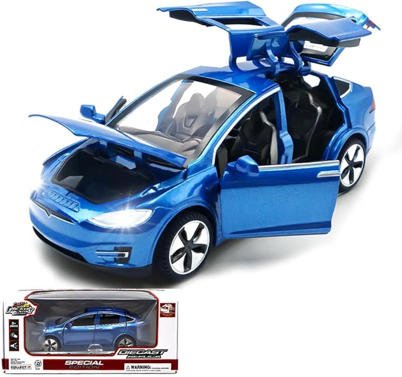 1:32 Model X Alloy Diecast Pull Back Toy Car with Open Doors, Lights and Music, Mini Vehicles Toys for Kids & Collectors (Black)