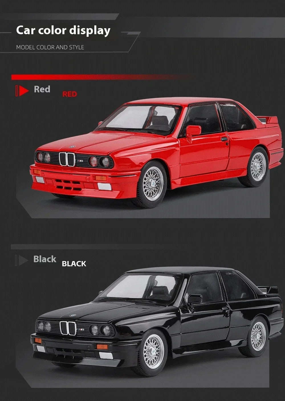 1:24 1988 BMW M3 E30 Alloy Sports Car Model Diecasts Metal Classic Car Model High Simulation Sound and Light Childrens Toys Gift