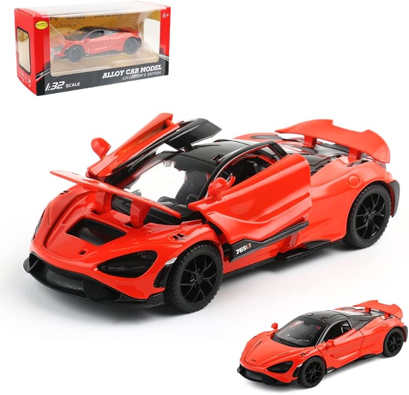 Diecast Toy Car McLaren 720S Sports Car Model,Zinc Alloy Simulation Casting Pull Back Vehicles,1:32 Scale Mini Supercar Toys with Lights and Music for Toddlers Kids Children Gift (720S-Green)