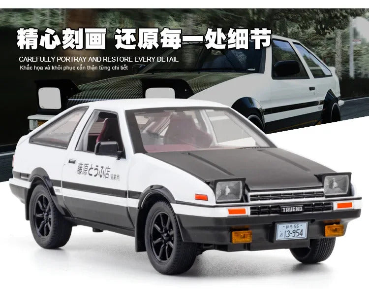 1:24 Initial D Toyota Trueno AE86 Alloy Diecast Car Model Sports Car Toys For Kids Adults Pull Back Vehicles Toy Cars Black Hood