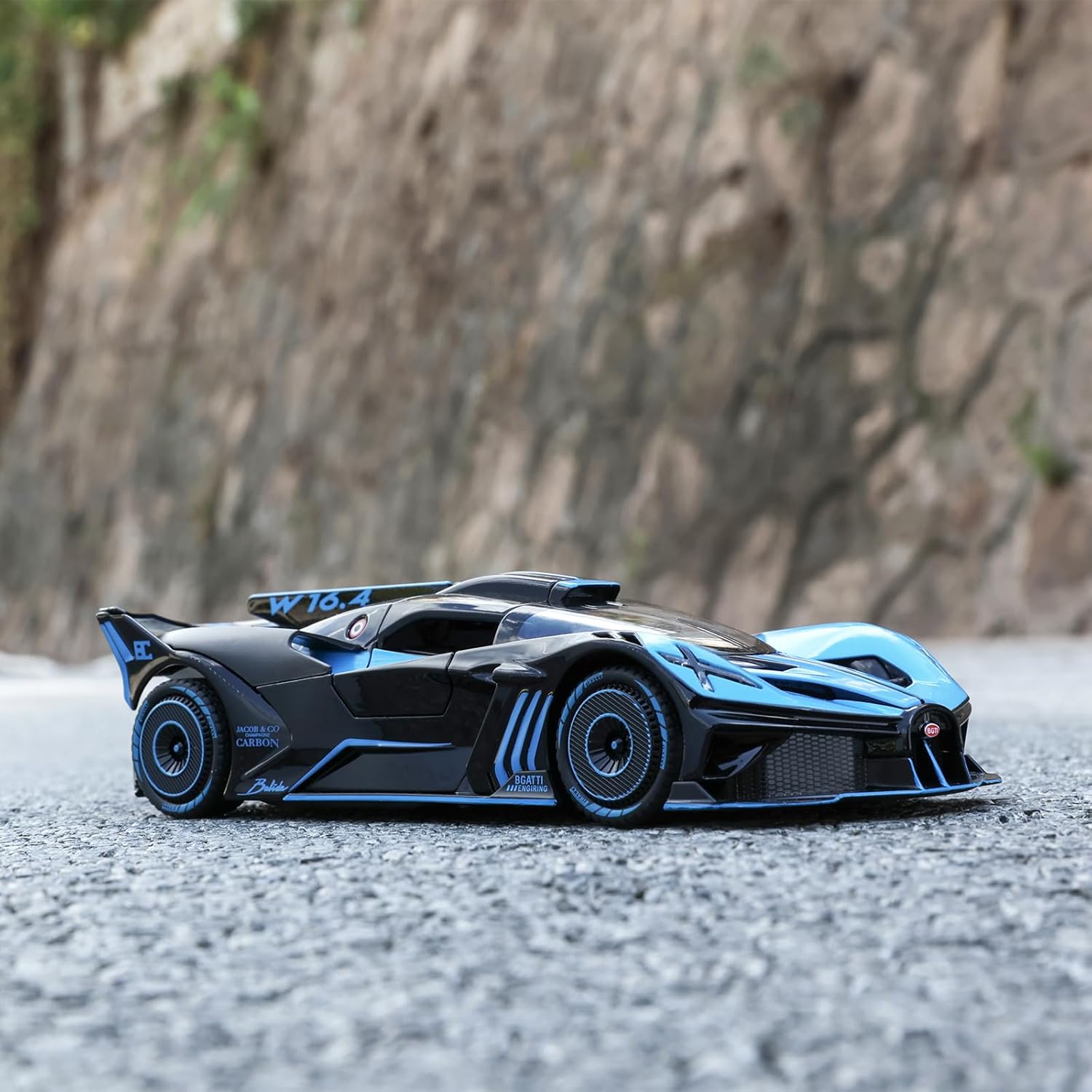 Toy Car Model for Bugatti Compatible with 1:24 Bugatti Bolide Alloy Diecast Car Toy with Lights and Music, Pull Back Car Toys for Kids Boys Girls Gift (Blue)