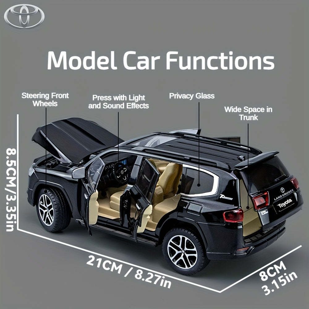 1pc 1/24 Scale for TOYOTA Land Cruiser DieCast Model - Black or White, Pull Back Action with Lights and Sounds, Zinc Alloy, Ideal Birthday Gift for Boys, for TOYOTA