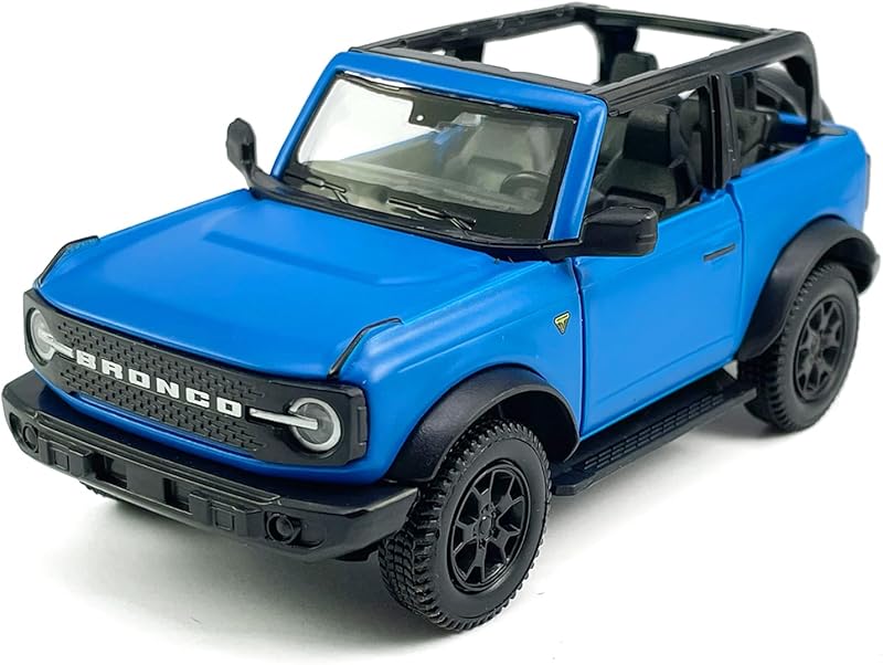 2-Door Bronco Badlands Model Car 1/36 Scale Diecast Toy Cars Metal Alloy Children’s Vehicles, Pull Back Doors Open, Black Rim, Mens Collection, Kids Toys for Boys Gifts, Cake Topper Home Décor, Blue