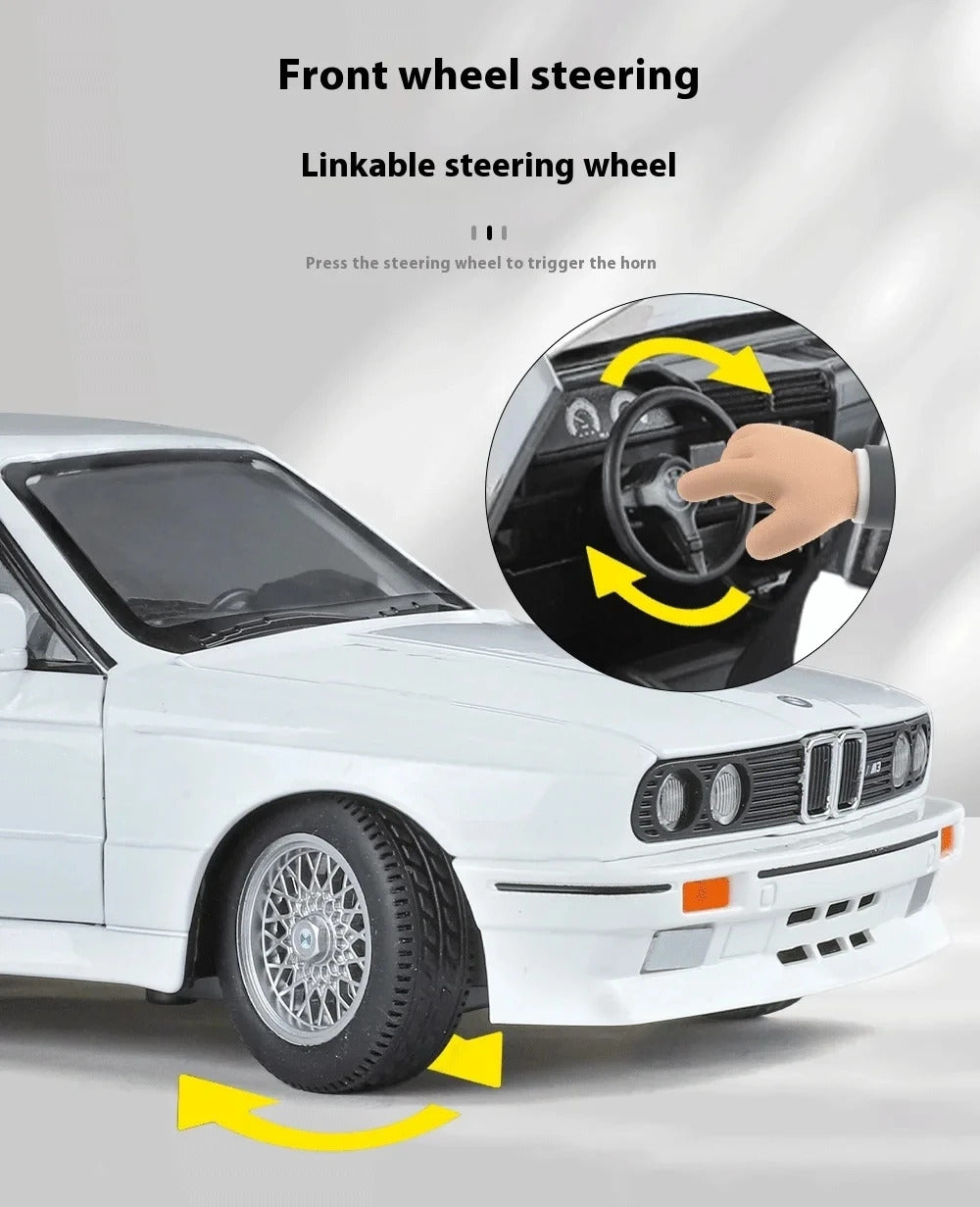 1:24 1988 BMW M3 E30 Alloy Sports Car Model Diecasts Metal Classic Car Model High Simulation Sound and Light Childrens Toys Gift