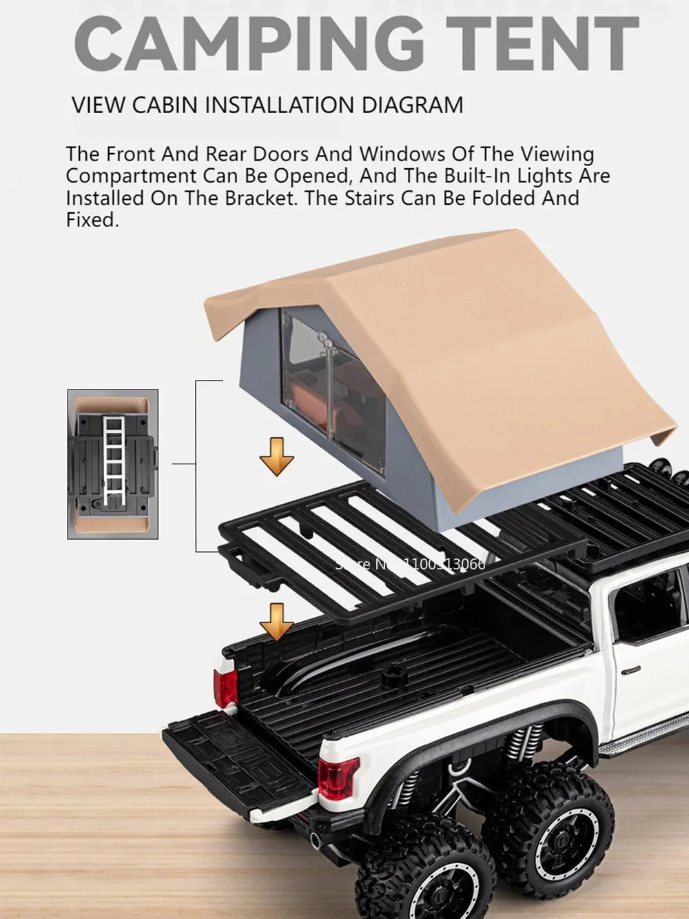 1/24 Scale Raptor F150 Alloy Cars Models Toys 6 Doors Opened Camping RV Diecast Model Light Sound Vehicle for Boys Birthday Gift