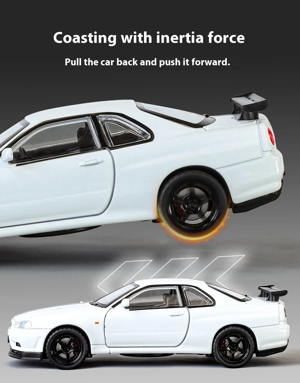 1:32 Nissan GTR R34 Skyline Supercar Alloy Metal Diecast Car Model Sound & Light Collection of Hobby Models Trendy Ornament Gift