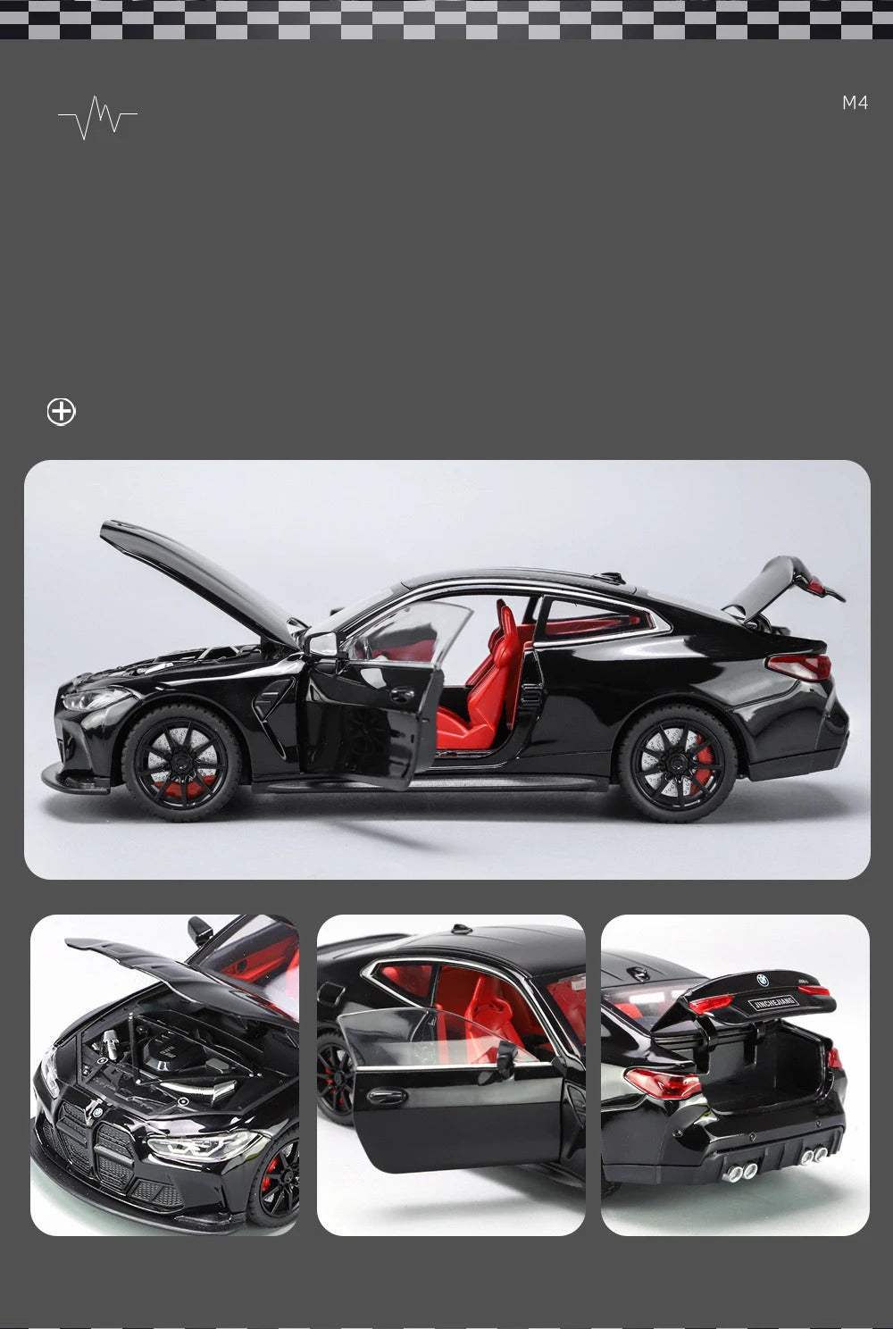 1:24 M4 G82 Coupe Alloy Sports Car Model Diecasts Metal Vehicles Car Model Simulation Sound Light Collection Chlidrens Toys Gift