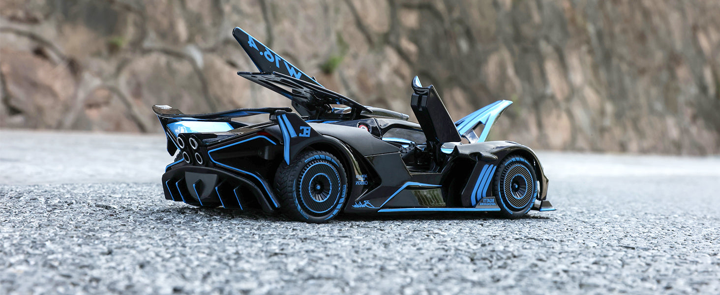 Toy Car Model for Bugatti Compatible with 1:24 Bugatti Bolide Alloy Diecast Car Toy with Lights and Music, Pull Back Car Toys for Kids Boys Girls Gift (Blue)