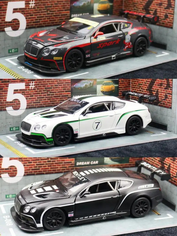 1/24 Bentley Continental GT3 Racing 1:24 Diecast Alloy Toy Car Miniature Model Free Wheels Sound & Light Collection Gift For Kid