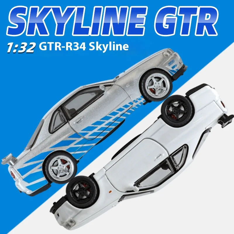1:32 Nissan GTR R34 Skyline Supercar Alloy Metal Diecast Car Model Sound & Light Collection of Hobby Models Trendy Ornament Gift