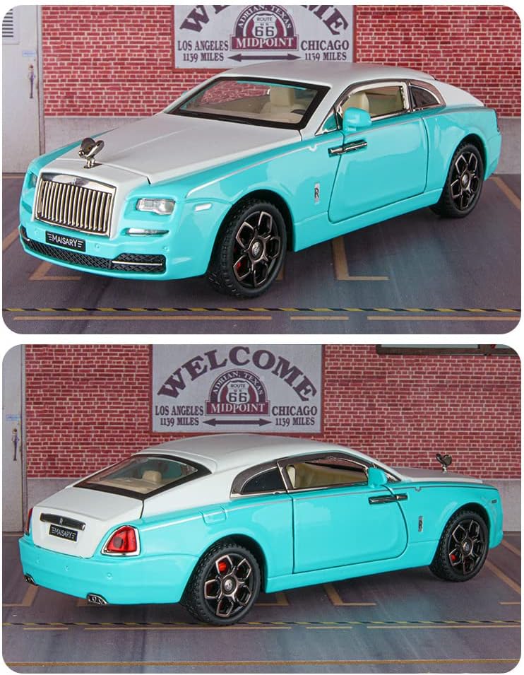 Toy Car Model Blue Rolls-Royce Wraith Alloy Collectible Pull Back Vehicles Diecast with Light and Sound