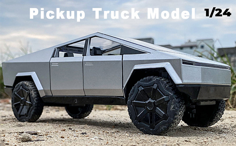 Toy Trucks Pickup Model Pull Back Pick-Up Truck with Sound and Light, Alloy Diecast Truck Toy Cars for Kids Gift or Vehicles Model Collection Enthusiasts (1/24 Grey Pickup Truck)