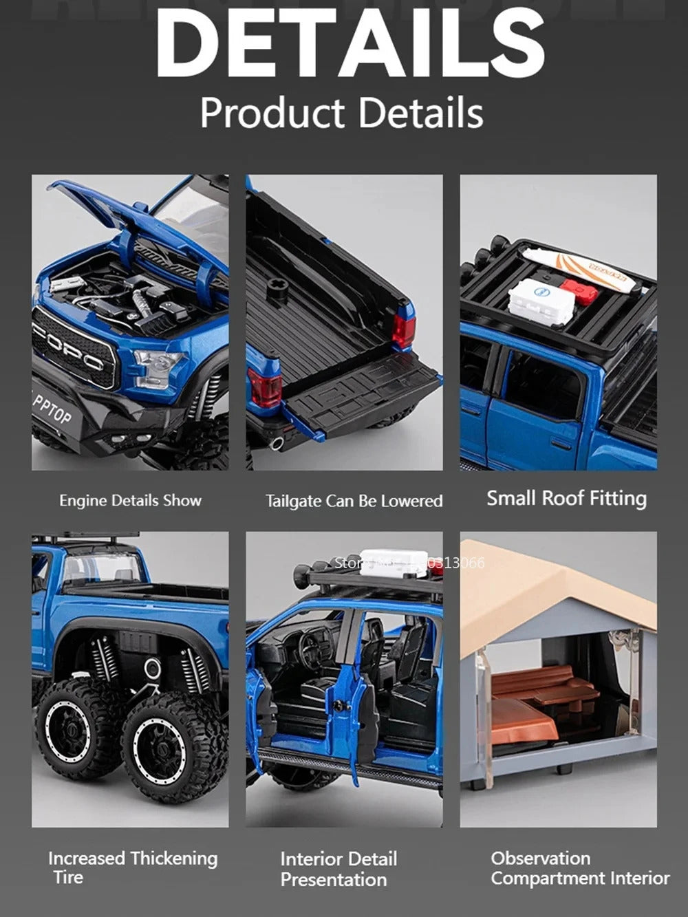 1/24 Scale Raptor F150 Alloy Cars Models Toys 6 Doors Opened Camping RV Diecast Model Light Sound Vehicle for Boys Birthday Gift
