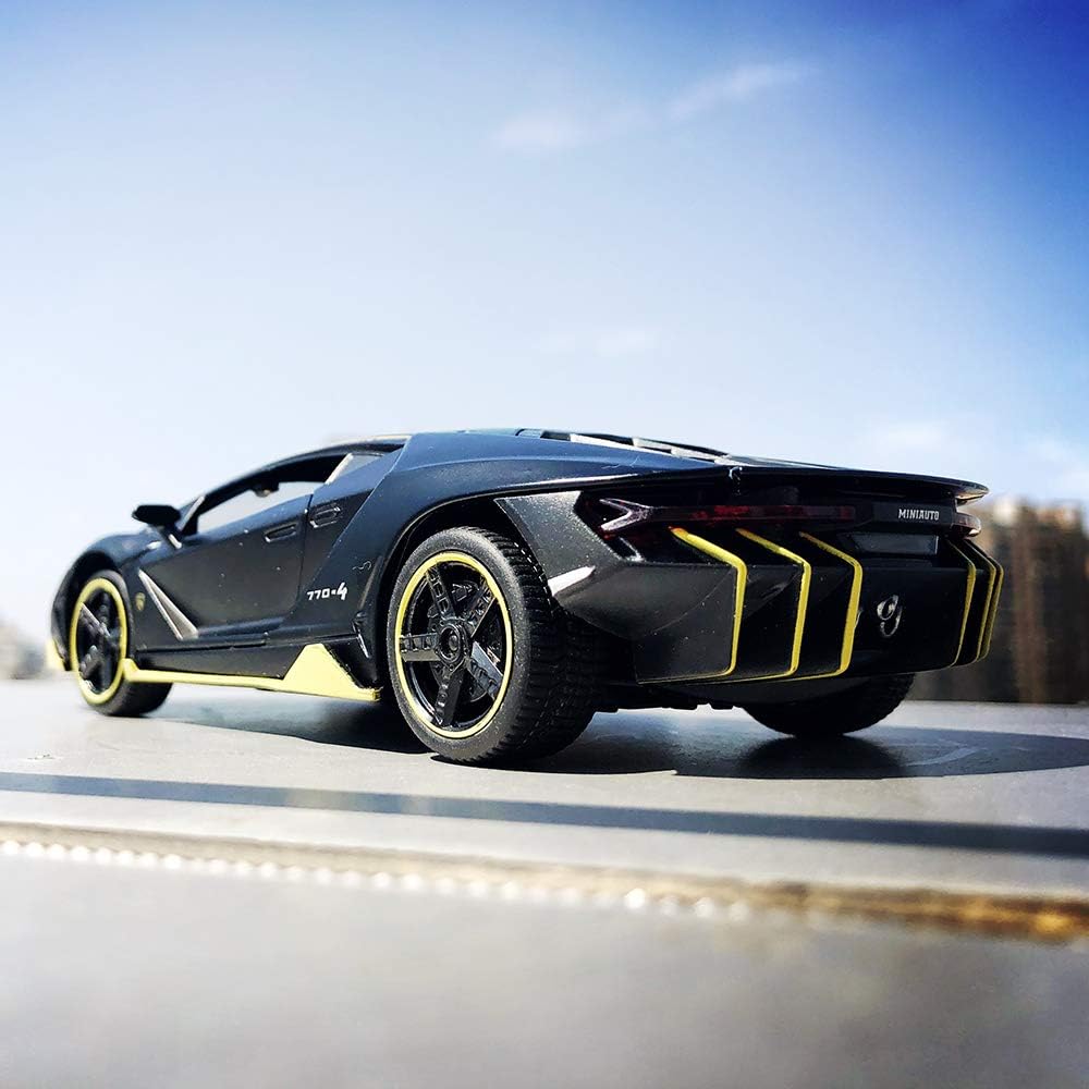 BDTCTK 1:32 Lambo LP770 Car Model Toy Child Sound and Light Pull Back Car Zinc Alloy Toys for Kids Boy Girl Gift (Black)