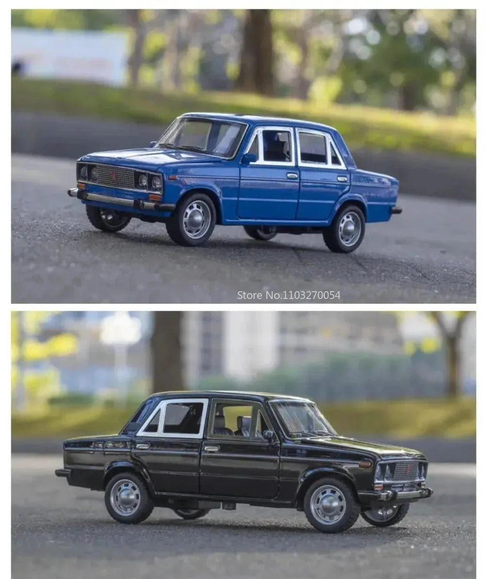 1/24 LADA 2106 Diecast Alloy Car Model Toy Metal Body Door Can Opened Toy Car Pull Back Sound Light Rubber Tire Vehicle Boy Gift