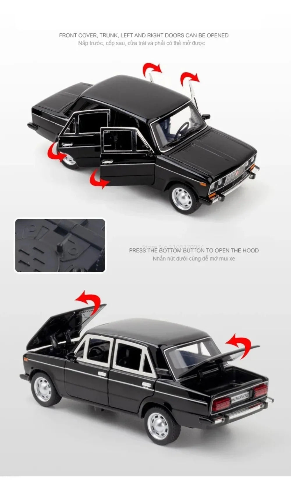 1/24 LADA 2106 Diecast Alloy Car Model Toy Metal Body Door Can Opened Toy Car Pull Back Sound Light Rubber Tire Vehicle Boy Gift