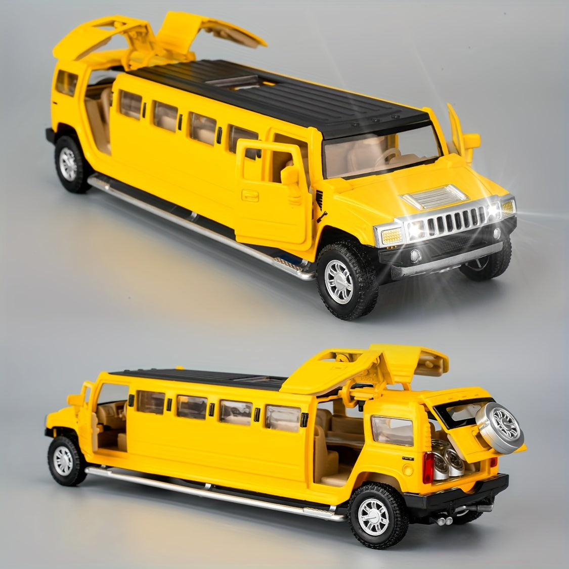 1/32 For Metal Simulation Sedan Lengthened Pull Back Sound And Light, ZincAlloy Children's Car Model Toy Collection Ornaments (Yellow)