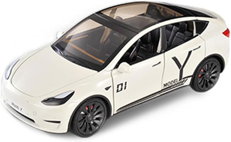 1/24 Model Y Toy Cars Alloy Diecast Model Car, Pull Back Model Y Model Car with Light, Big Model Y Diecast Car Model Toy Suitable for Kids Adults Birthday Gift (White)