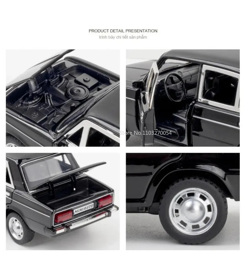 1/24 LADA 2106 Diecast Alloy Car Model Toy Metal Body Door Can Opened Toy Car Pull Back Sound Light Rubber Tire Vehicle Boy Gift