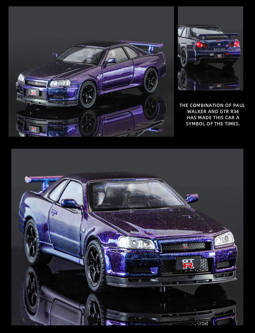 1:32 Nissan GTR R34 Skyline Supercar Alloy Metal Diecast Car Model Sound & Light Collection of Hobby Models Trendy Ornament Gift