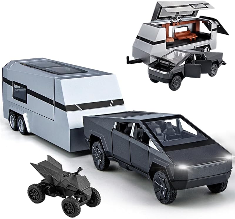 Toy Trucks Pickup Model Pull Back Pick-Up Truck with Sound and Light, Alloy Diecast Truck Toy Cars for Kids Gift or Vehicles Model Collection Enthusiasts (1/24 Grey Pickup Truck)
