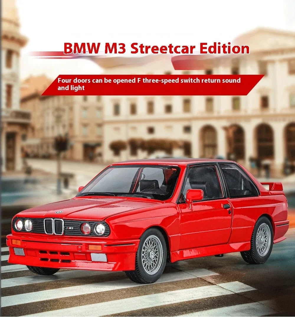 1:24 1988 BMW M3 E30 Alloy Sports Car Model Diecasts Metal Classic Car Model High Simulation Sound and Light Childrens Toys Gift