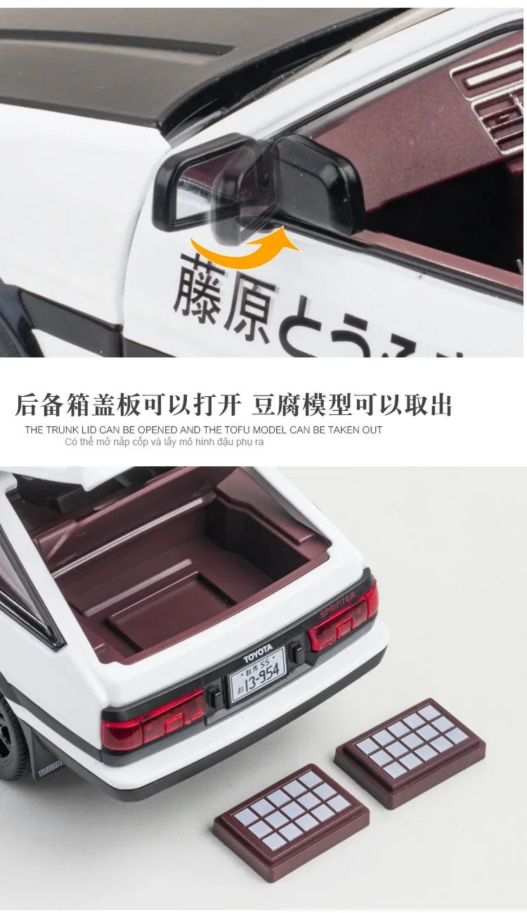 1:24 Initial D Toyota Trueno AE86 Alloy Diecast Car Model Sports Car Toys For Kids Adults Pull Back Vehicles Toy Cars Black Hood