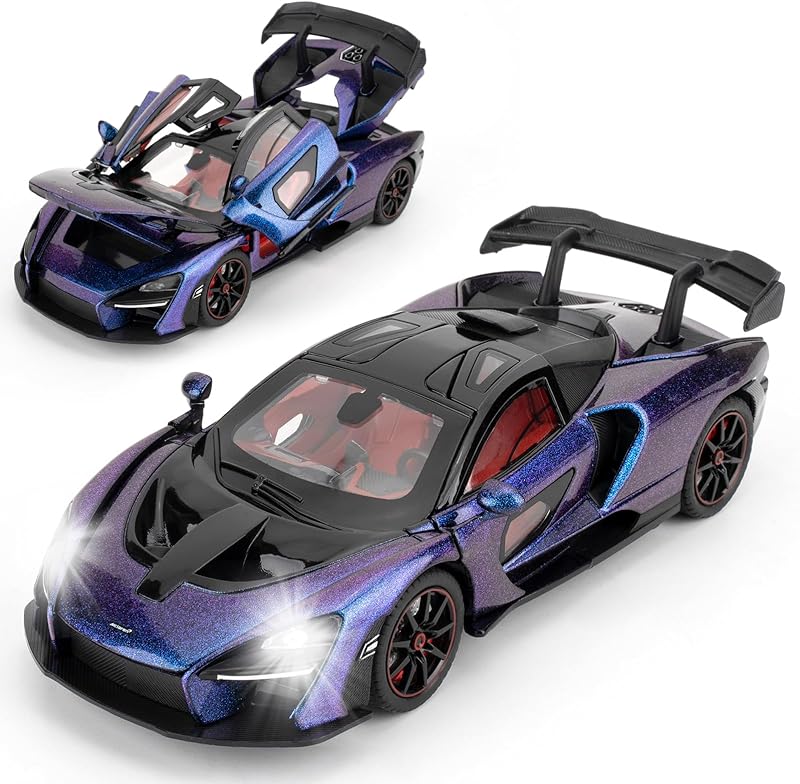 1:24 Scale Car Model Compatible for Collectible McLaren Senna Super Sports car Toys, Zinc Alloy Pull Back Toy Vehicle with Sound and Light for Adult Boys Girls 3 4 5 6 7 8 (Black)