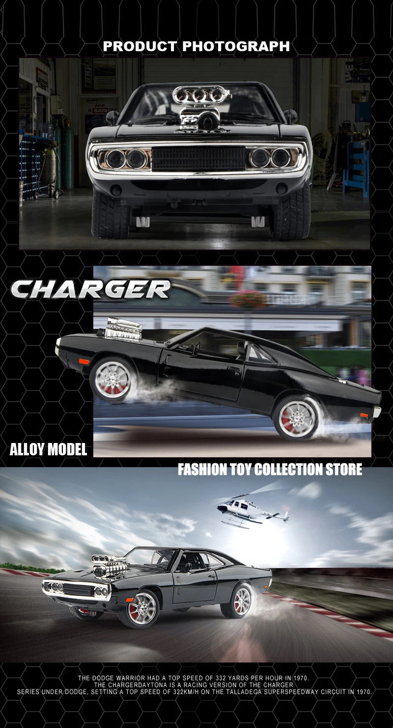 1:24 Challenger 1970 Fast & Furious 7 Alloy Car Model Diecasts Toy With Sound and Light Vehicles Decoration Toys For Kids Gift