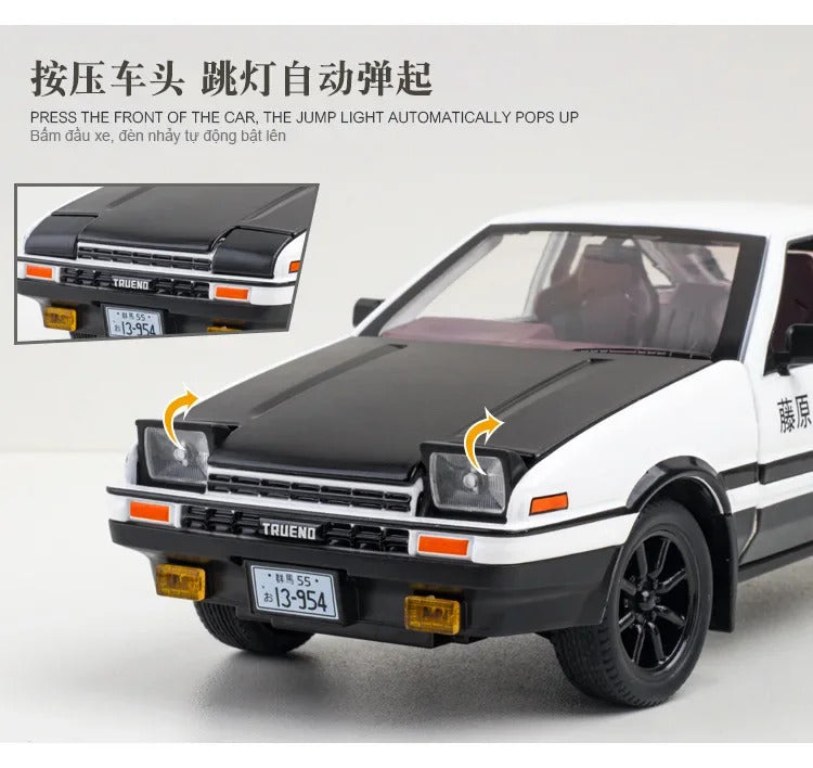 1:24 Initial D Toyota Trueno AE86 Alloy Diecast Car Model Sports Car Toys For Kids Adults Pull Back Vehicles Toy Cars Black Hood