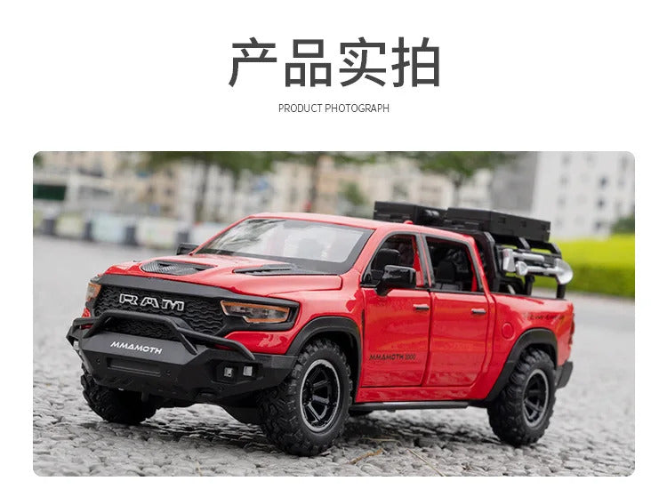 Diecast 1:32 RAM 1000 TRX Mammoth Pickup Alloy Model Car Toy Metal Casting Sound and Light Car Toys For Children Vehicle Toy Set