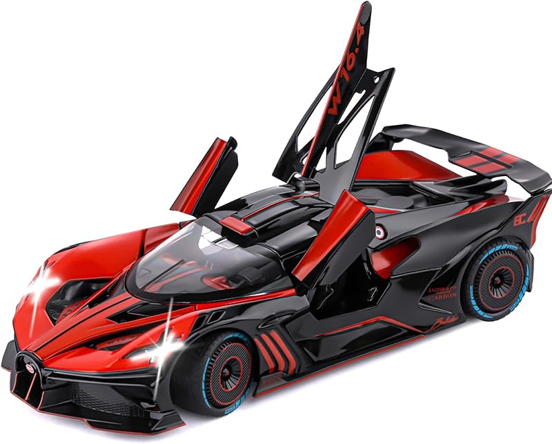 Toy Car Model for Bugatti Compatible with 1:24 Bugatti Bolide Alloy Diecast Car Toy with Lights and Music, Pull Back Car Toys for Kids Boys Girls Gift (Blue)