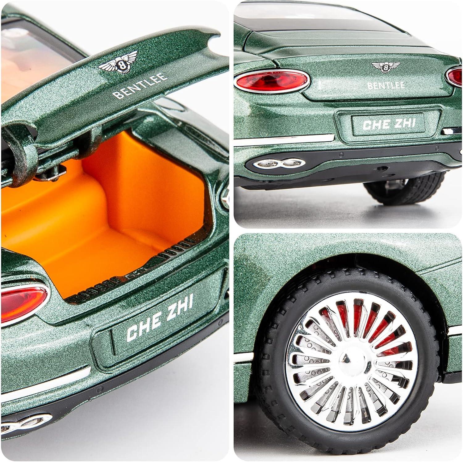 Toy Car Compatible for 1/24 Bentley Continental GT Model Car Alloy Diecast Collectible Pull Back Car Toy Door Can Be Opened for Boys Girls Gift(Green)