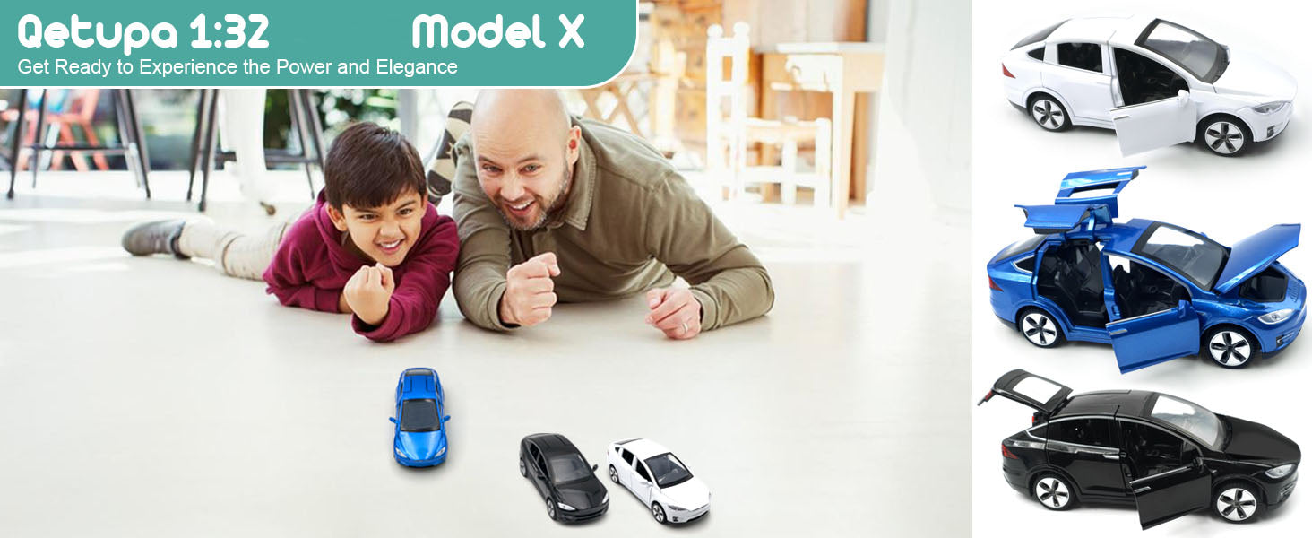 1:32 Model X Alloy Diecast Pull Back Toy Car with Open Doors, Lights and Music, Mini Vehicles Toys for Kids & Collectors (Black)