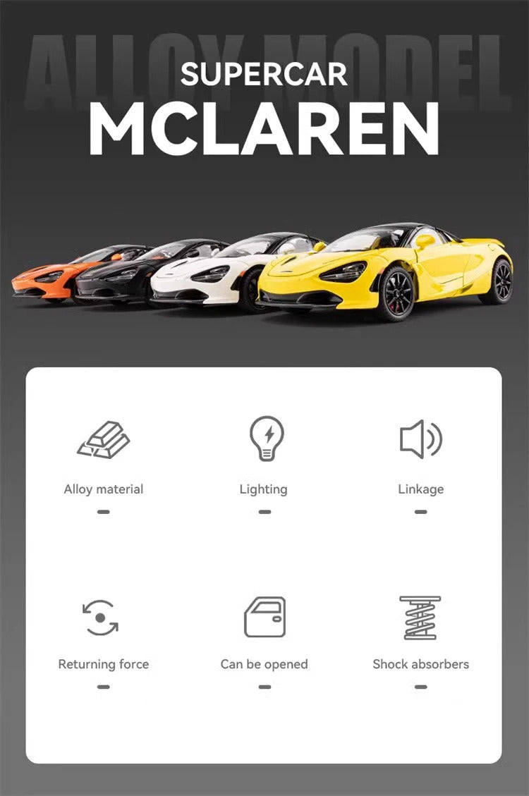 Mclaren 720s 1:24 Super Sportcar Sound & Light Miniatures Alloy Diecast Model Car Presents For Boyfriend Toys For Kid Gift Metal