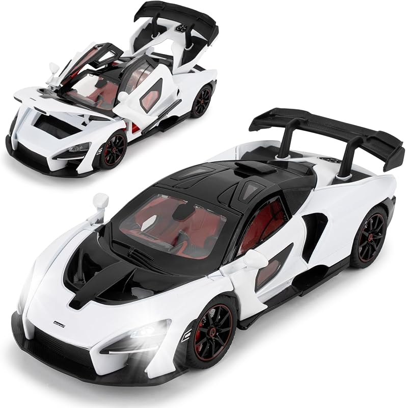 1:24 Scale Car Model Compatible for Collectible McLaren Senna Super Sports car Toys, Zinc Alloy Pull Back Toy Vehicle with Sound and Light for Adult Boys Girls 3 4 5 6 7 8 (Black)