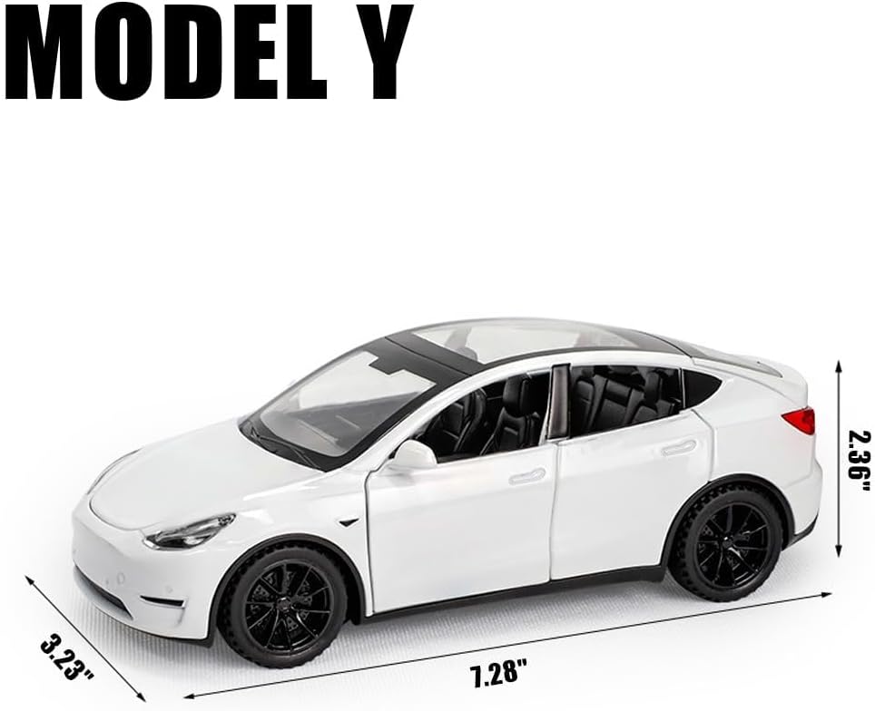 1/24 Model Y Toy Cars Alloy Diecast Model Car, Pull Back Model Y Model Car with Light, Big Model Y Diecast Car Model Toy Suitable for Kids Adults Birthday Gift (White)